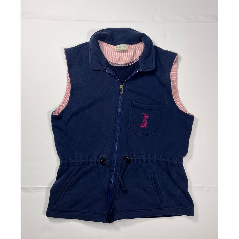Sergio Tacchini Vest Vintage Med Navy Blue Full Zip Gingham Lining Made in Italy